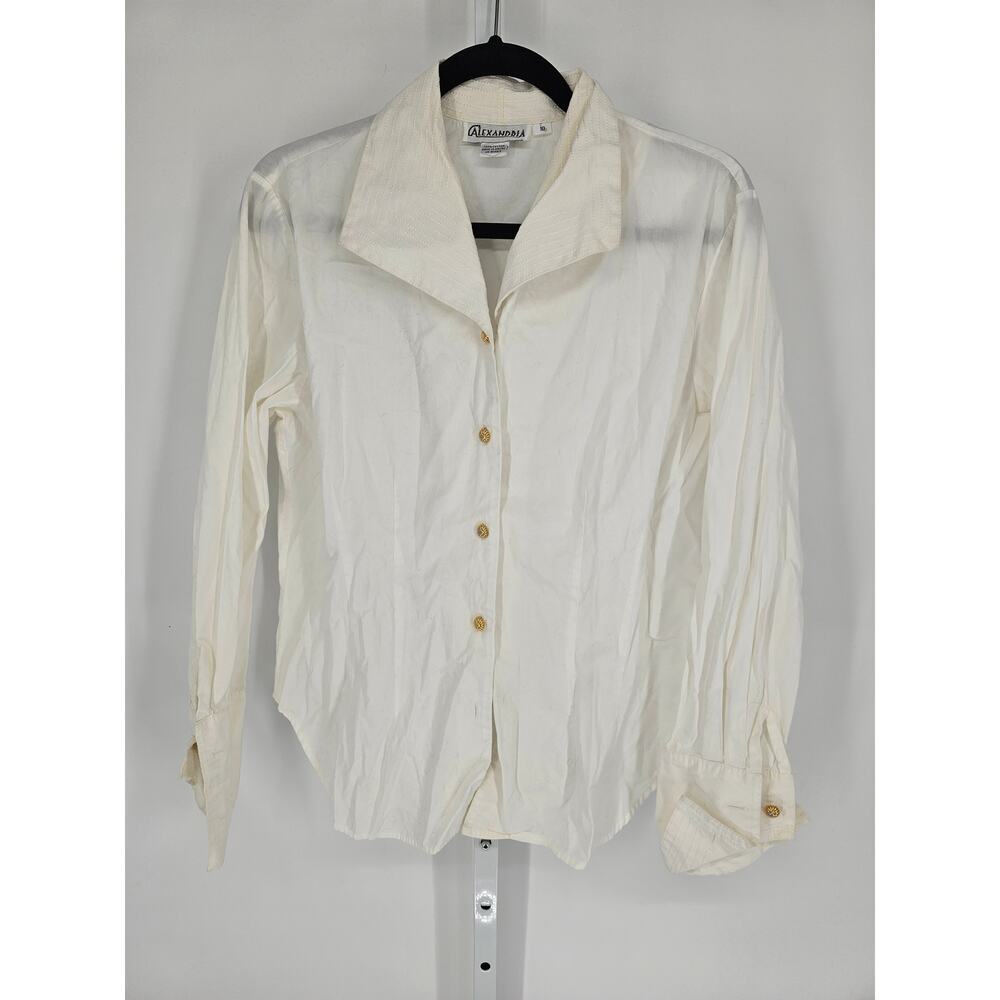 Alexandria Women's Long Sleeve White Collared Button Down Shirt Top Size 10